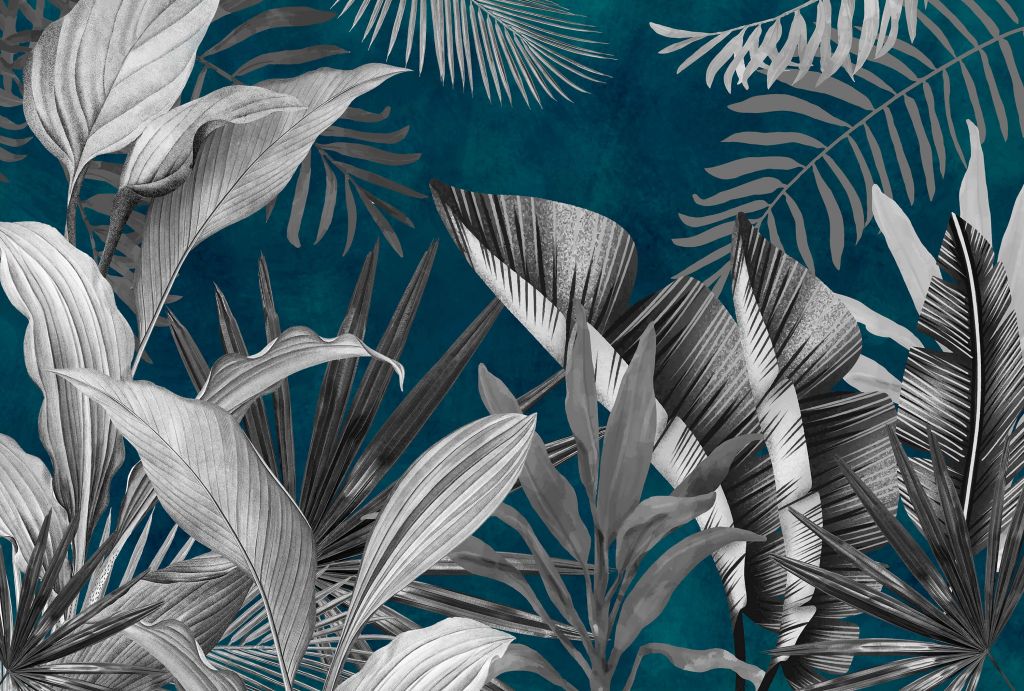 Tropische bladeren op een blauwe achtergrond