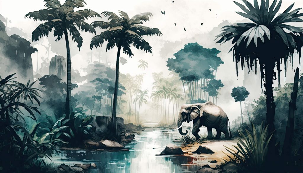 Tropische jungle in aquarel stijl