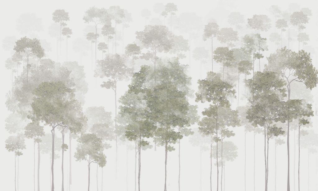 Getekend bos in de mist