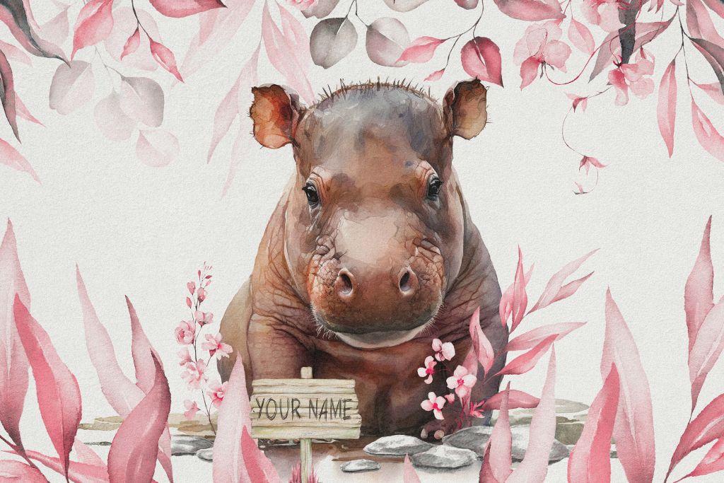 Baby nijlpaard in de bladeren roze