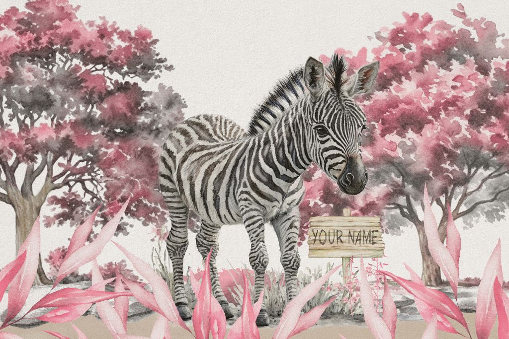Jonge zebra in de natuur roze
