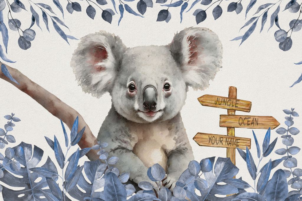 Baby koala in de jungle blauw
