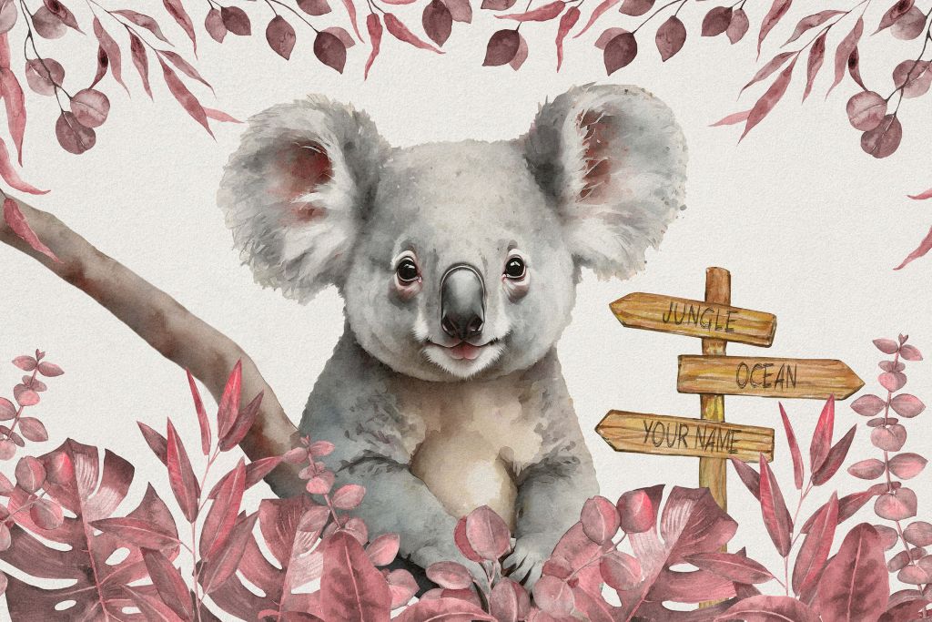 Baby koala in de jungle roze
