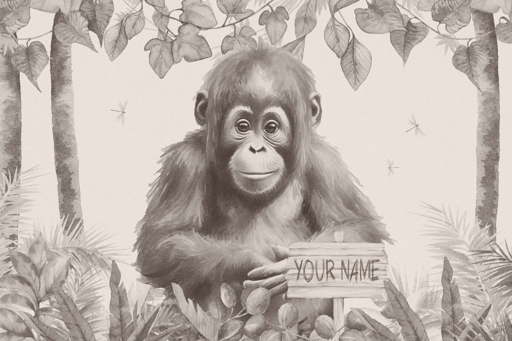 Jonge orang-oetan in de jungle beige