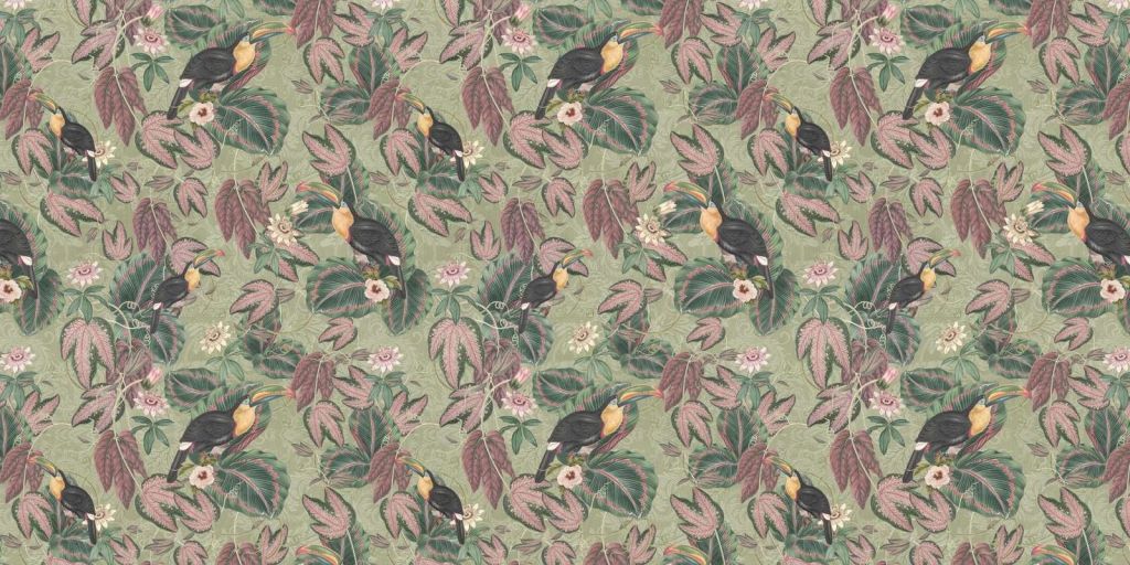 Tropische Jungle vogels & Toekans - vintage groen