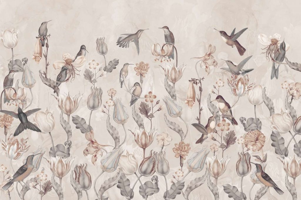 Spring Hummingbird Symphony - Vintage Sepia Bloom