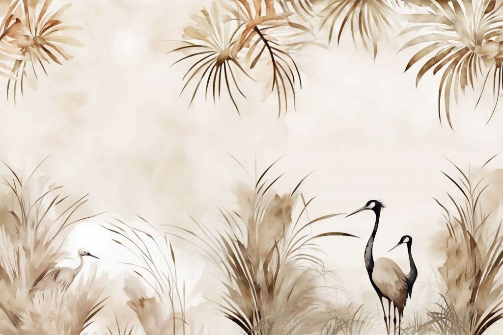 Cranes in Field Taupe