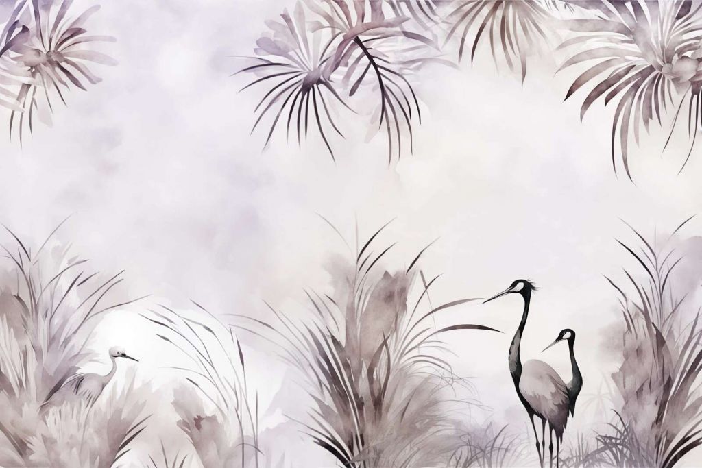 Cranes in Field White