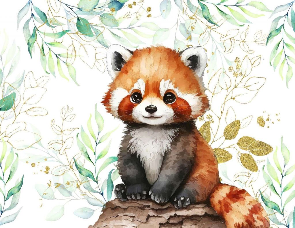 Schattige rode panda en bladeren