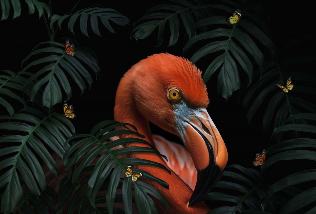 Flamingo tussen tropisch groen