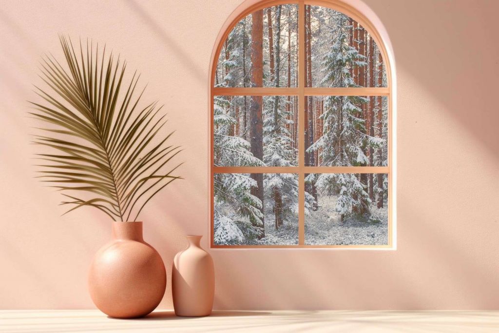 Sneeuwstilte in dennenbos