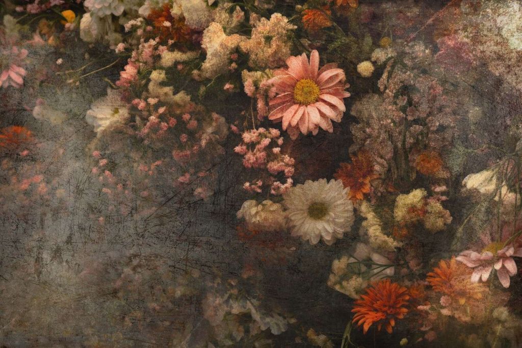 Bloemenveld in verouderde olieverf