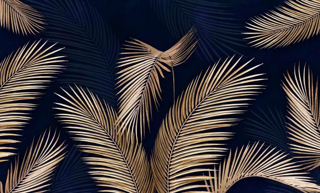 Gouden palmtakken op nachtblauw