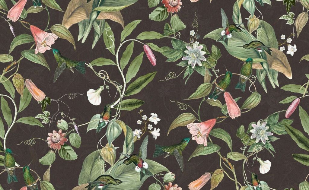 Kolibries tussen tropische bloemen