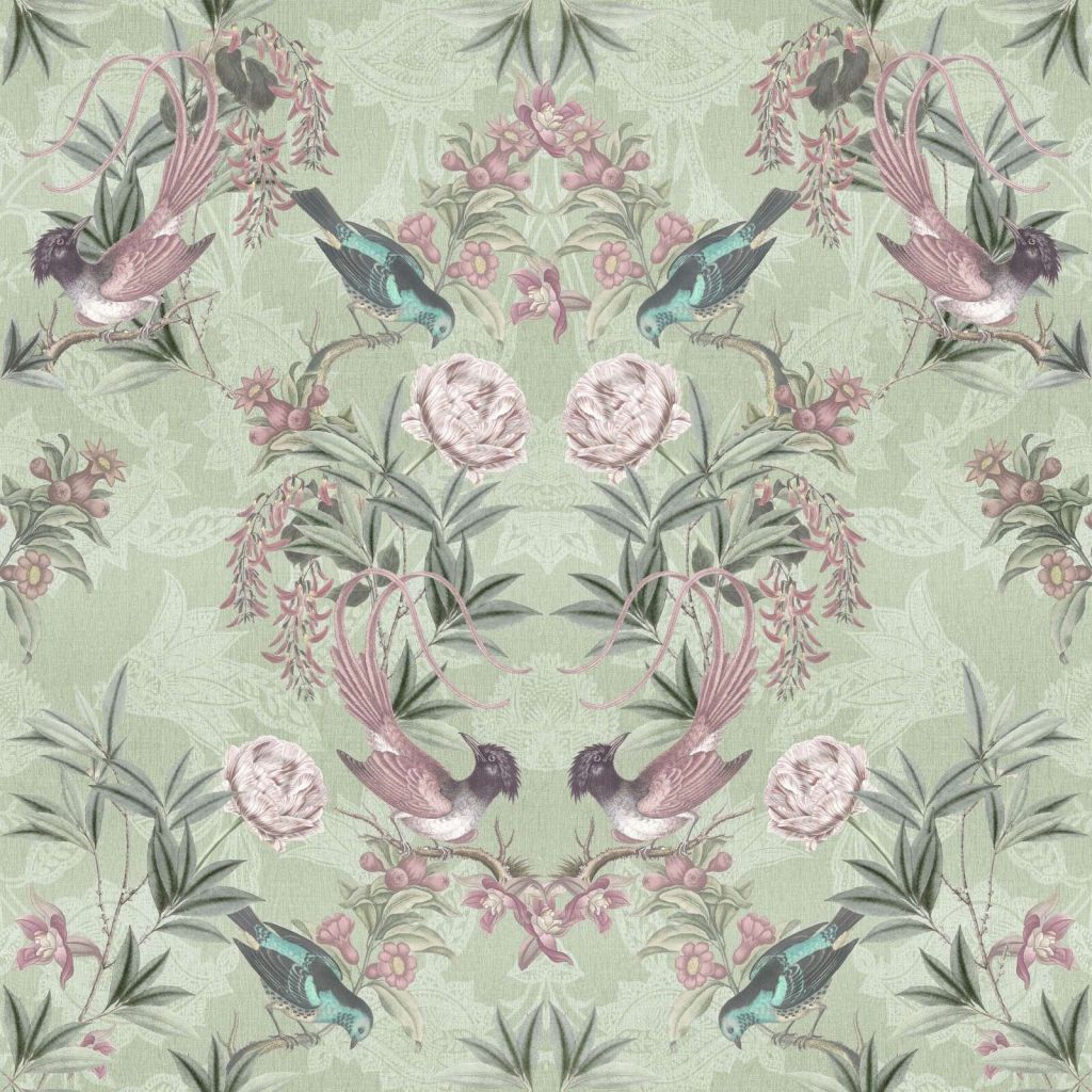 Saliegroene tuinvogels en bloesems