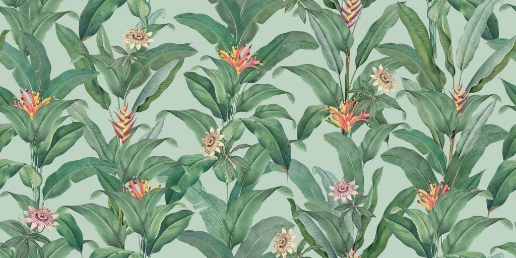 Tropische bladeren met heliconia