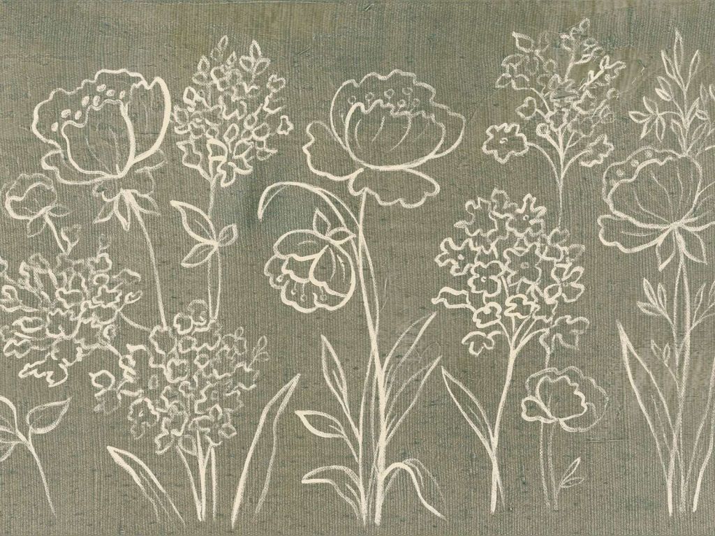 Getekende Veldbloemen Op Mosgroen