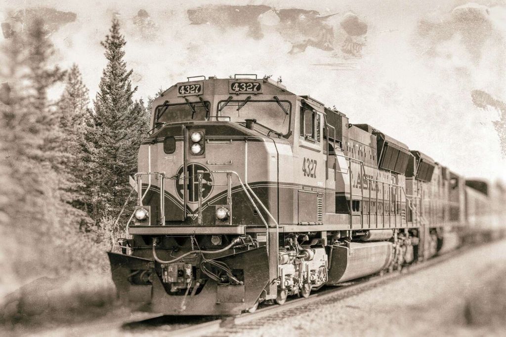 Vintage locomotief in sepia tonen