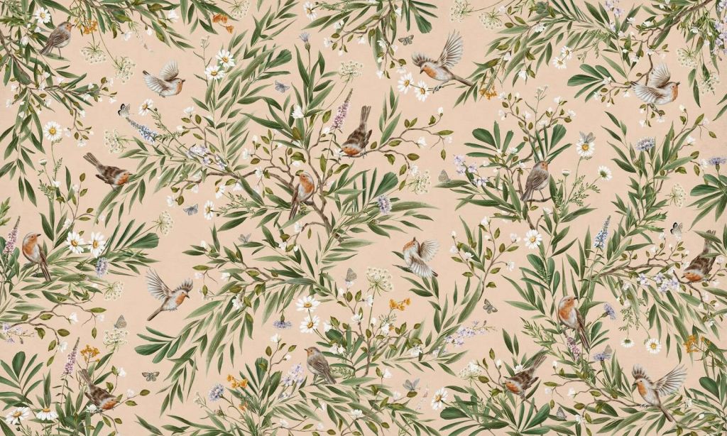 Playful Robins - Beige