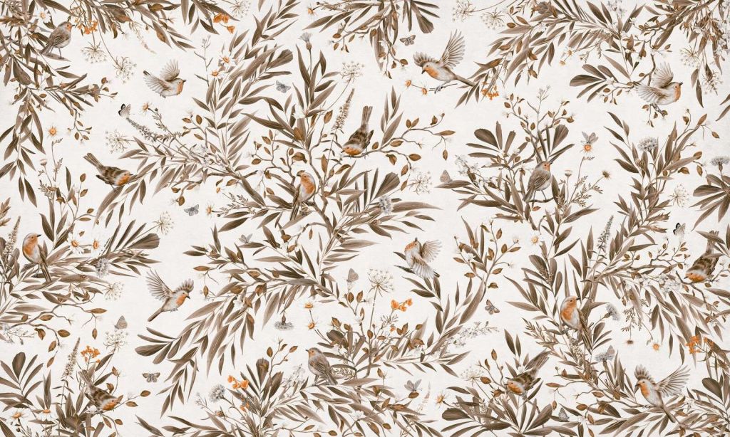 Playful Robins - Vintage - White