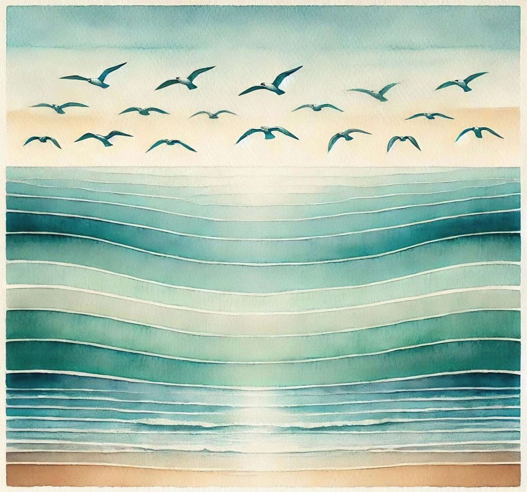 Zomerse zee met vliegende meeuwen