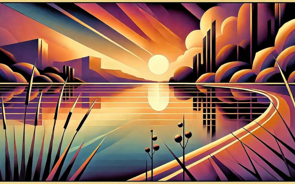 Avondlicht aan grafisch meer