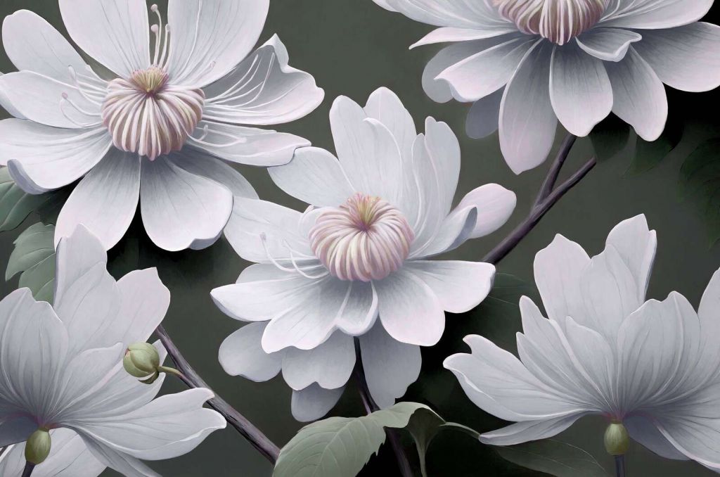 Lichte clematisbloemen in wit