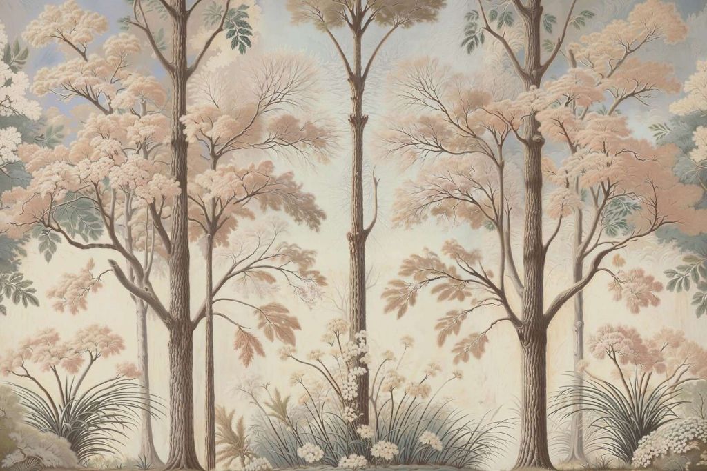 Zacht boslandschap met bloesembomen