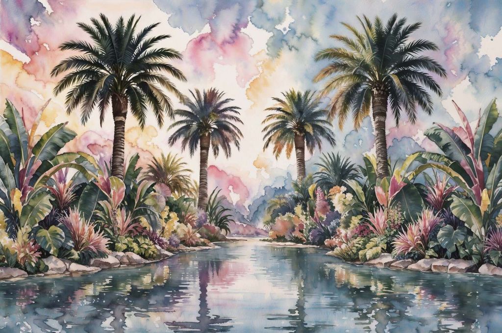 Tropisch palmenlandschap bij water