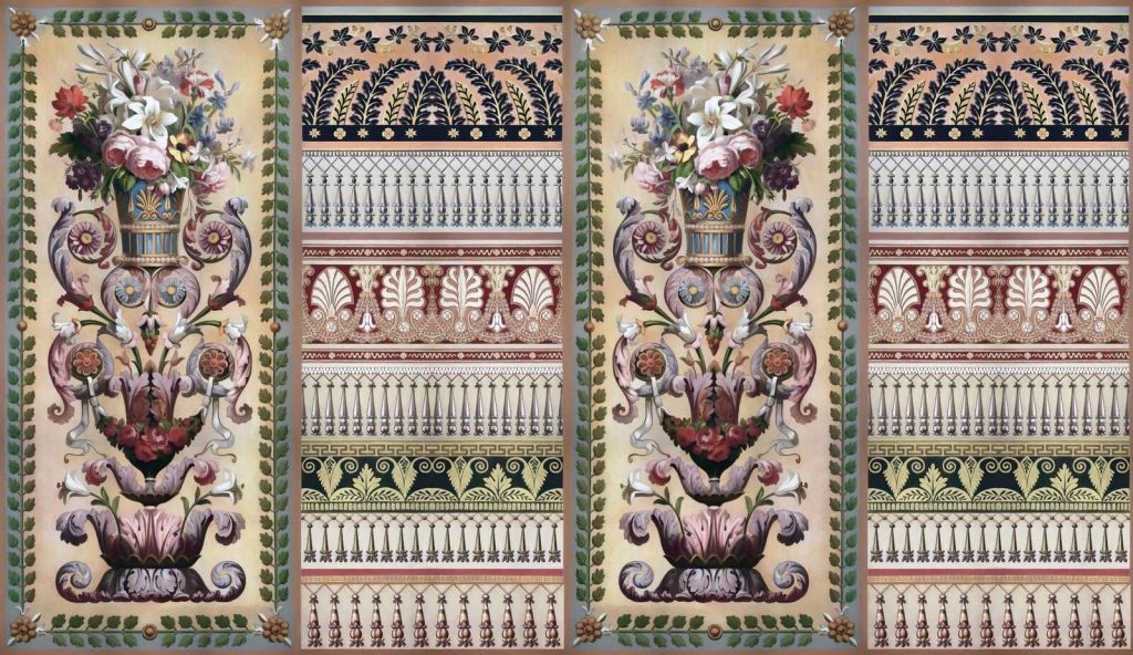 Klassieke bloemenurn met ornamenten