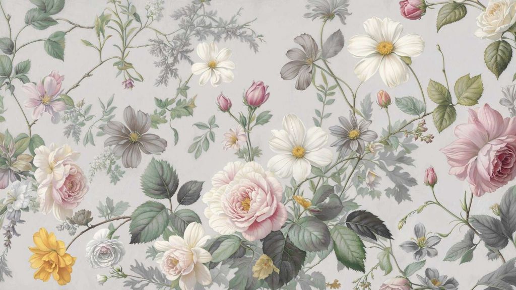 Romantische bloemen op mistgrijs