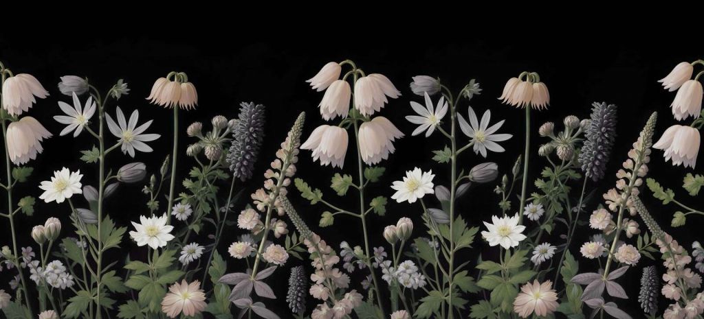 Donkere veldbloemen met pastelbloei