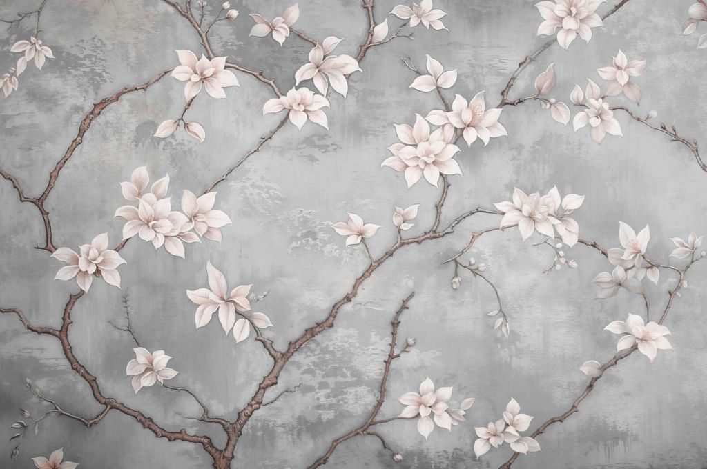 Witte magnoliatak op mistgrijs