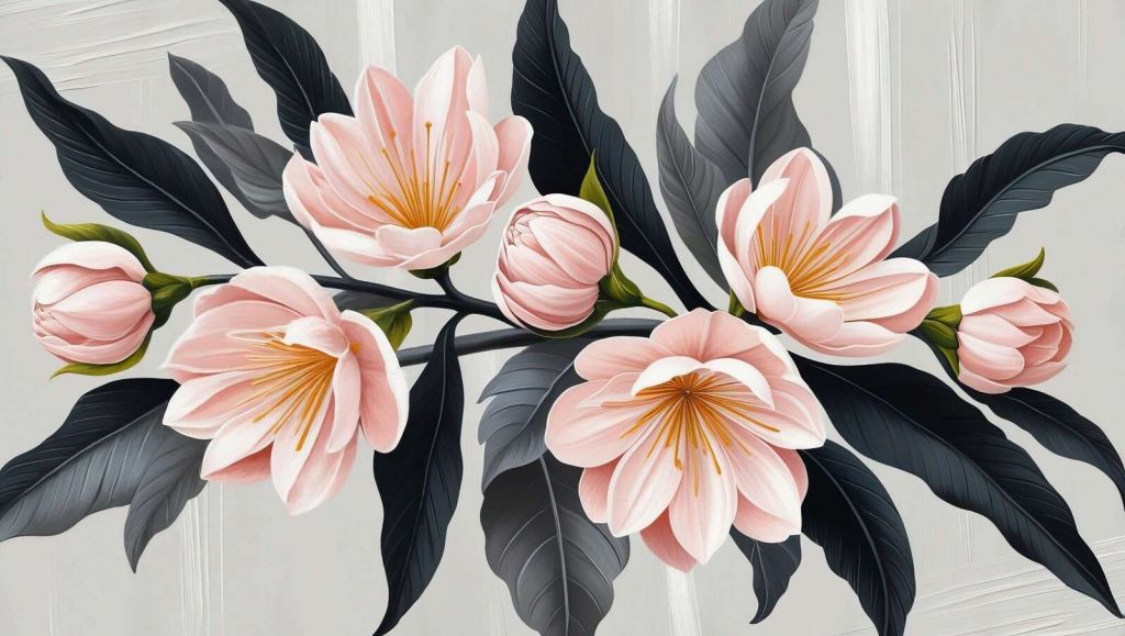 Roze magnoliabloemen met donkere bladeren
