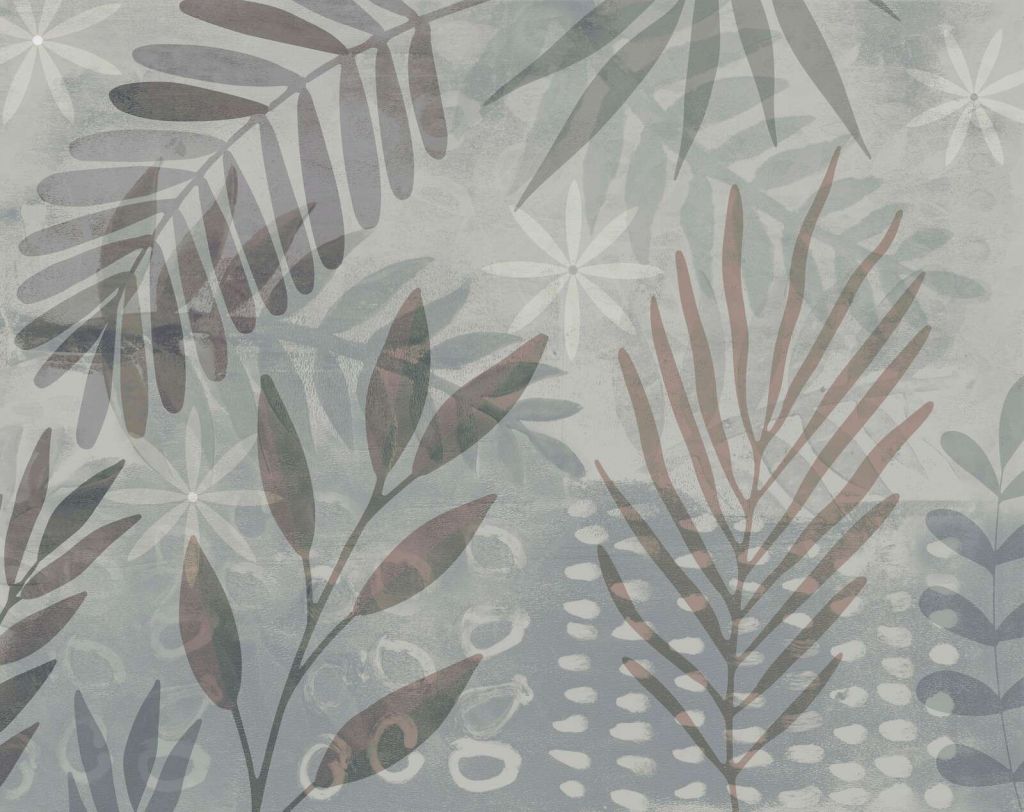 Palm Leaf Collage Mix Grey Brown