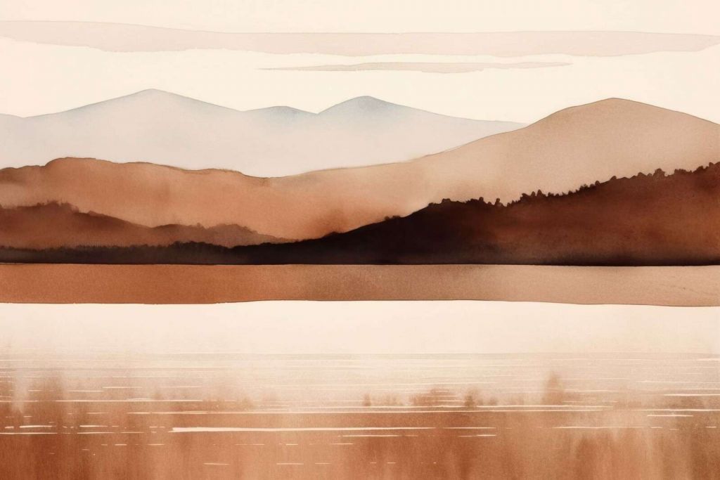 Calm Lake View Watercolor Landscape