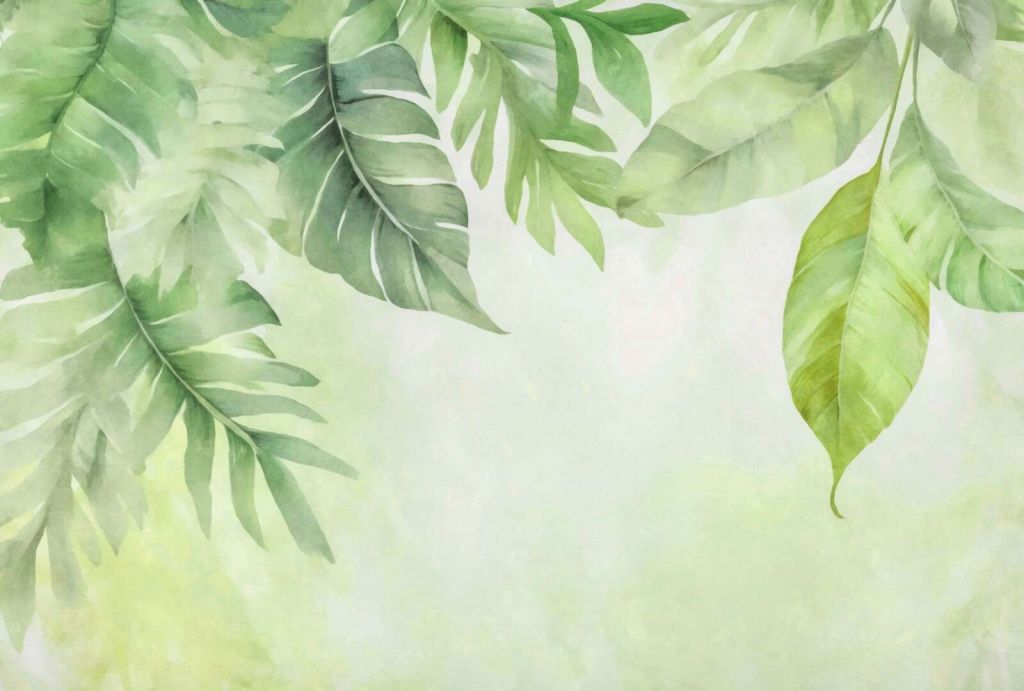 Calm foliage fresh green watercolor leaves