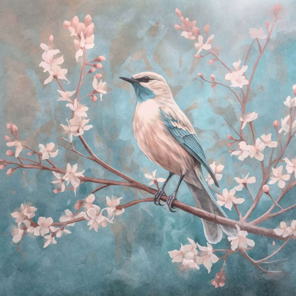 Spring bird with blooms