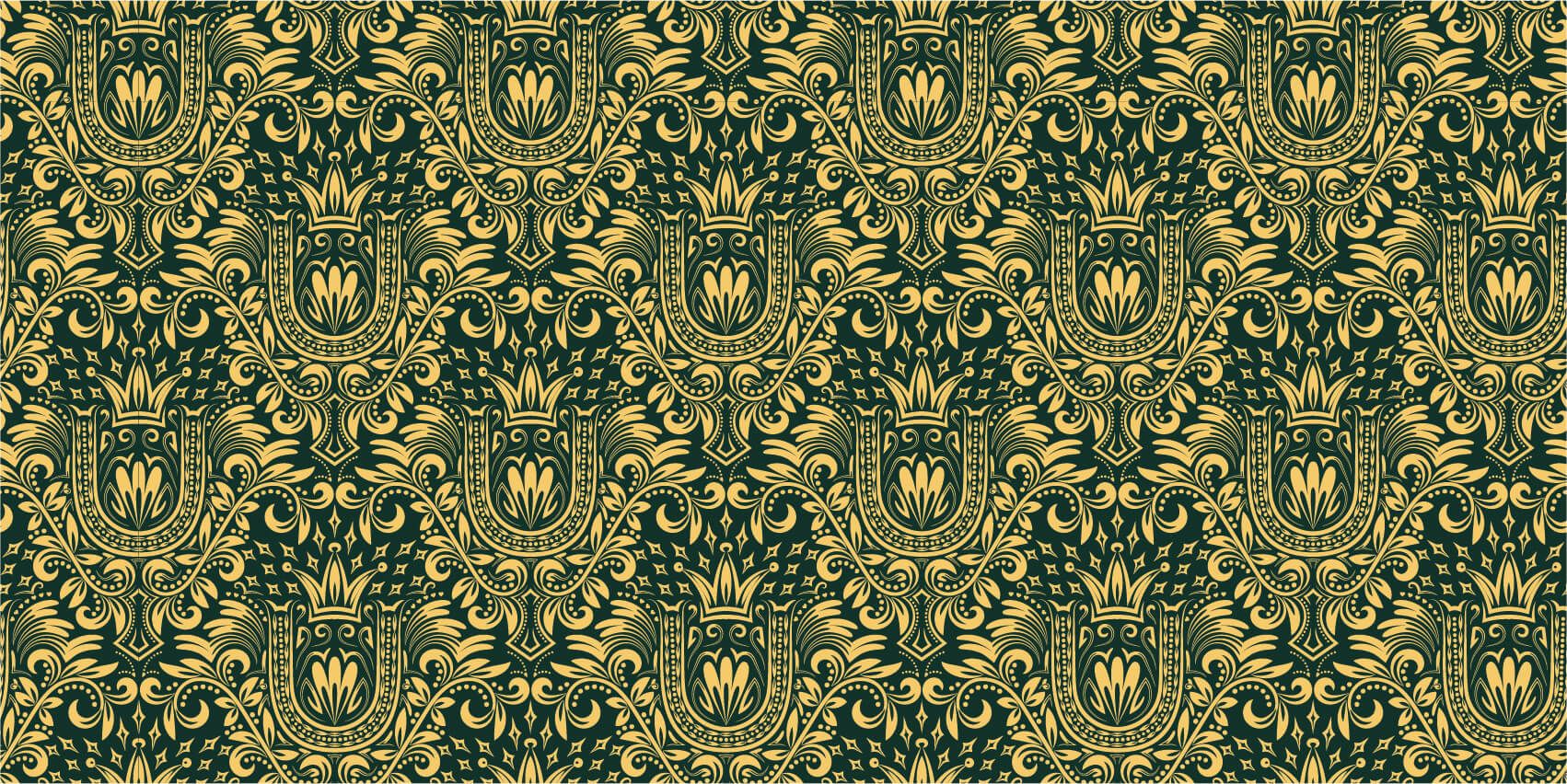 Barok behang - Groen barok patroon - Slaapkamer