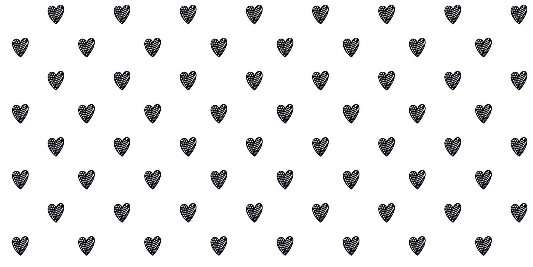 Zwart wit behang - Zwarte getekende hartjes - Kinderkamer