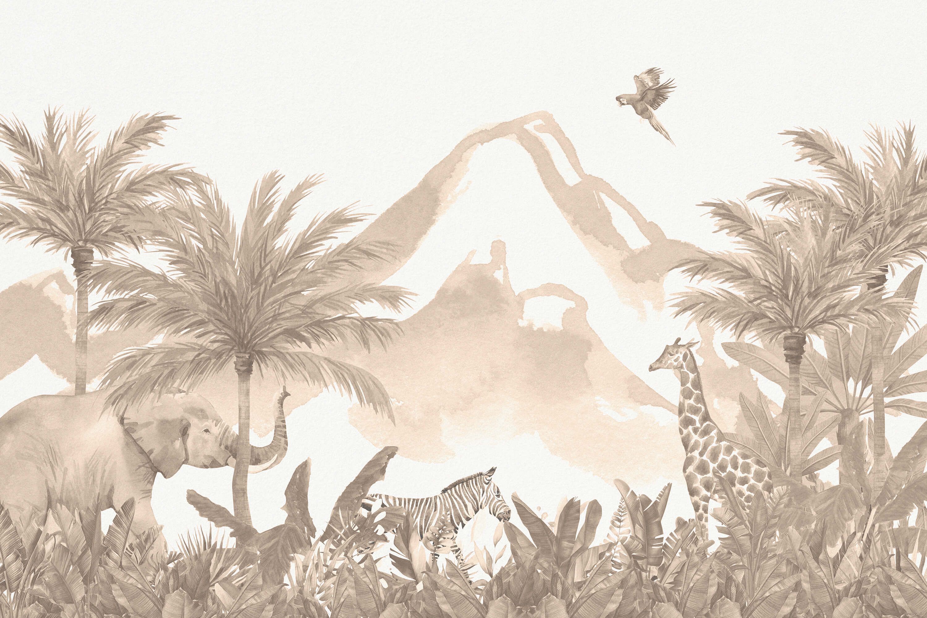wallpaper Jungle dieren in taupe