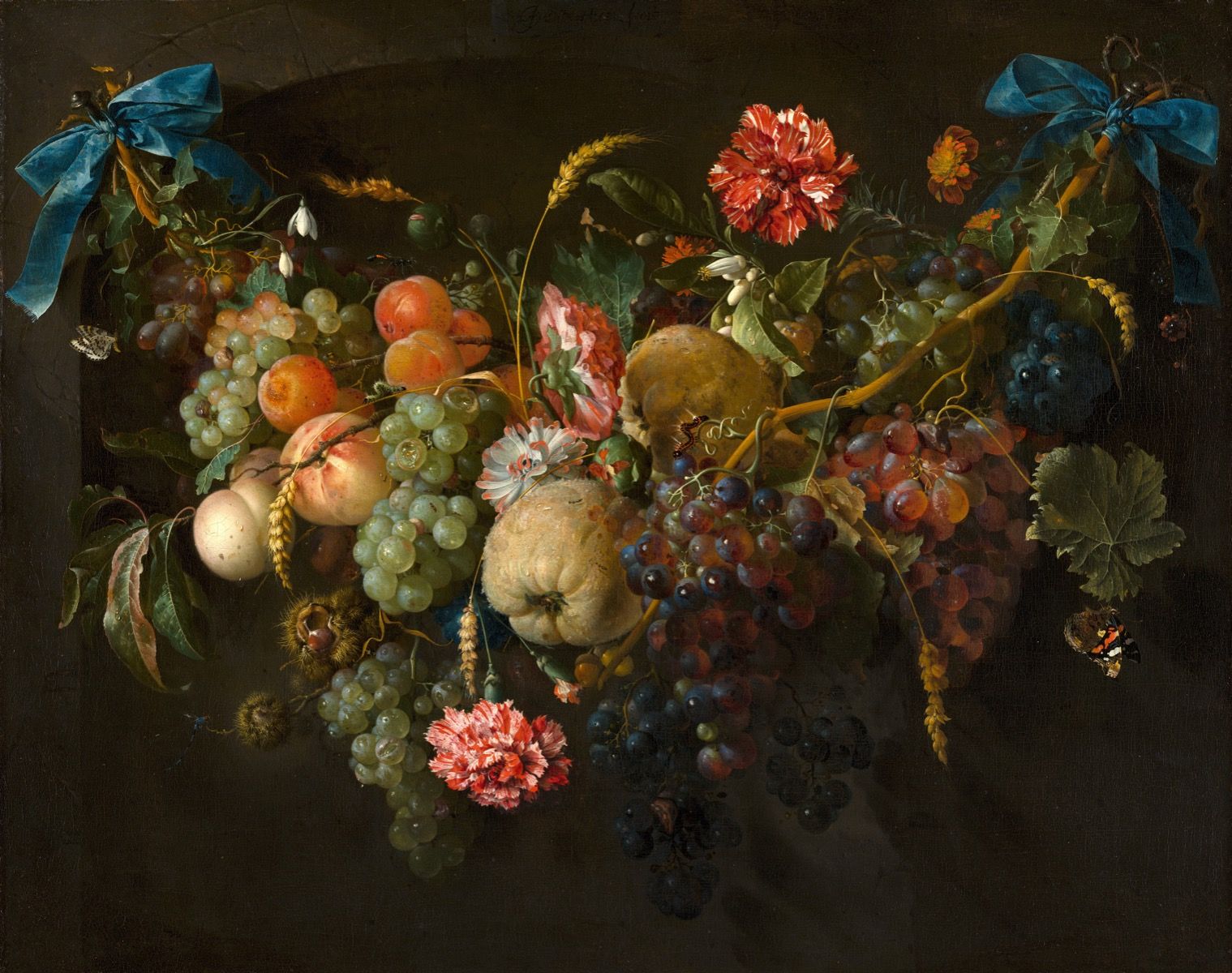 Guirlande van vruchten met enkele bloemen