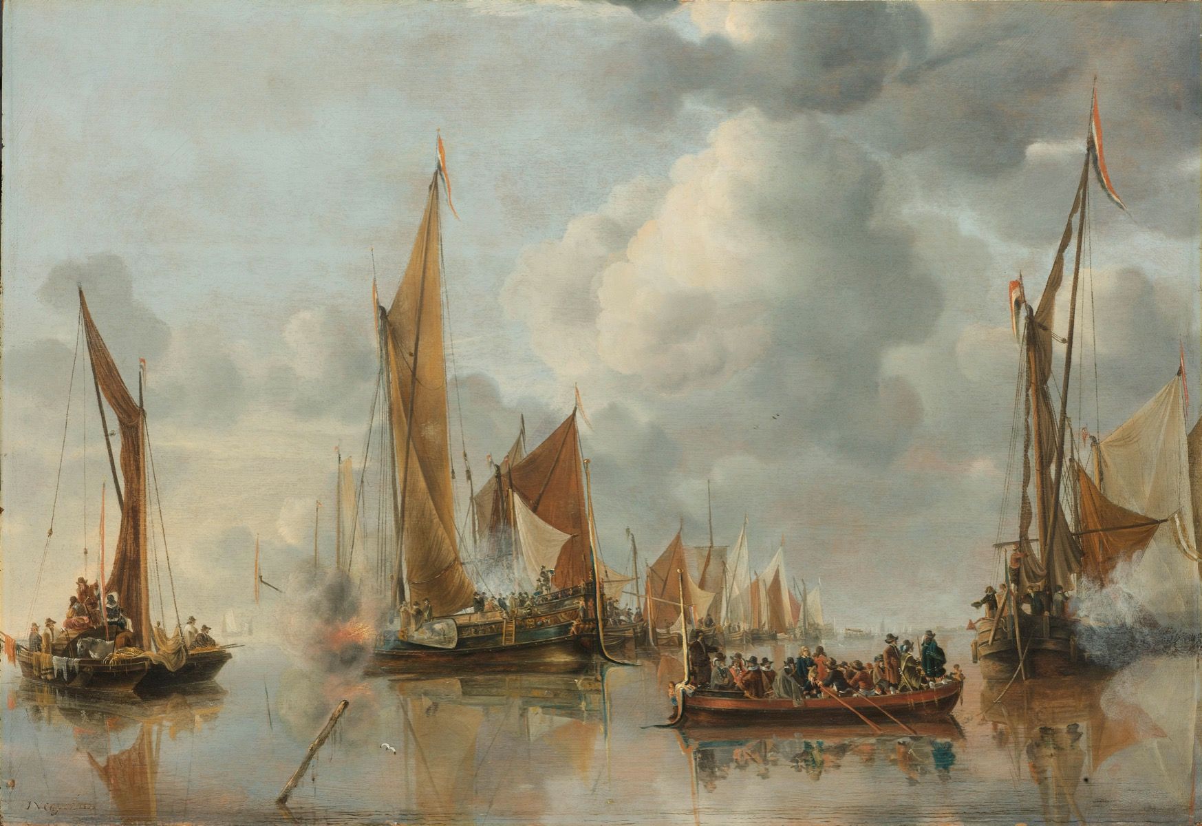 De begroeting van de regeringssloep door de binnenvloot