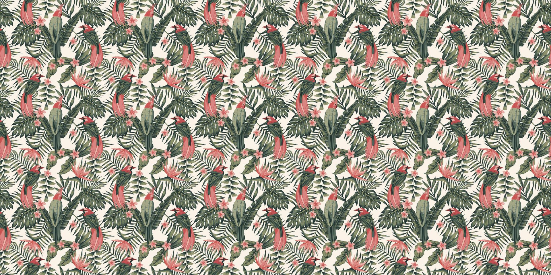 Tropische planten, bloemen en vogels