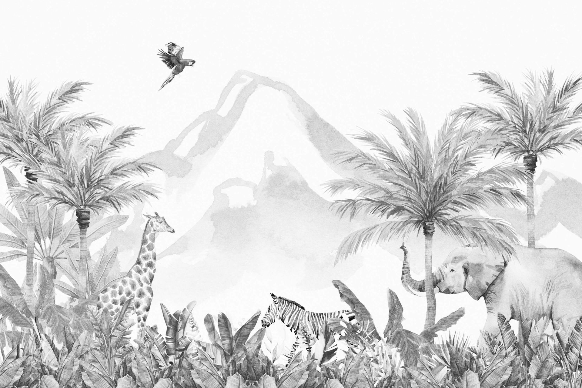 Jungle dieren in zwart-wit