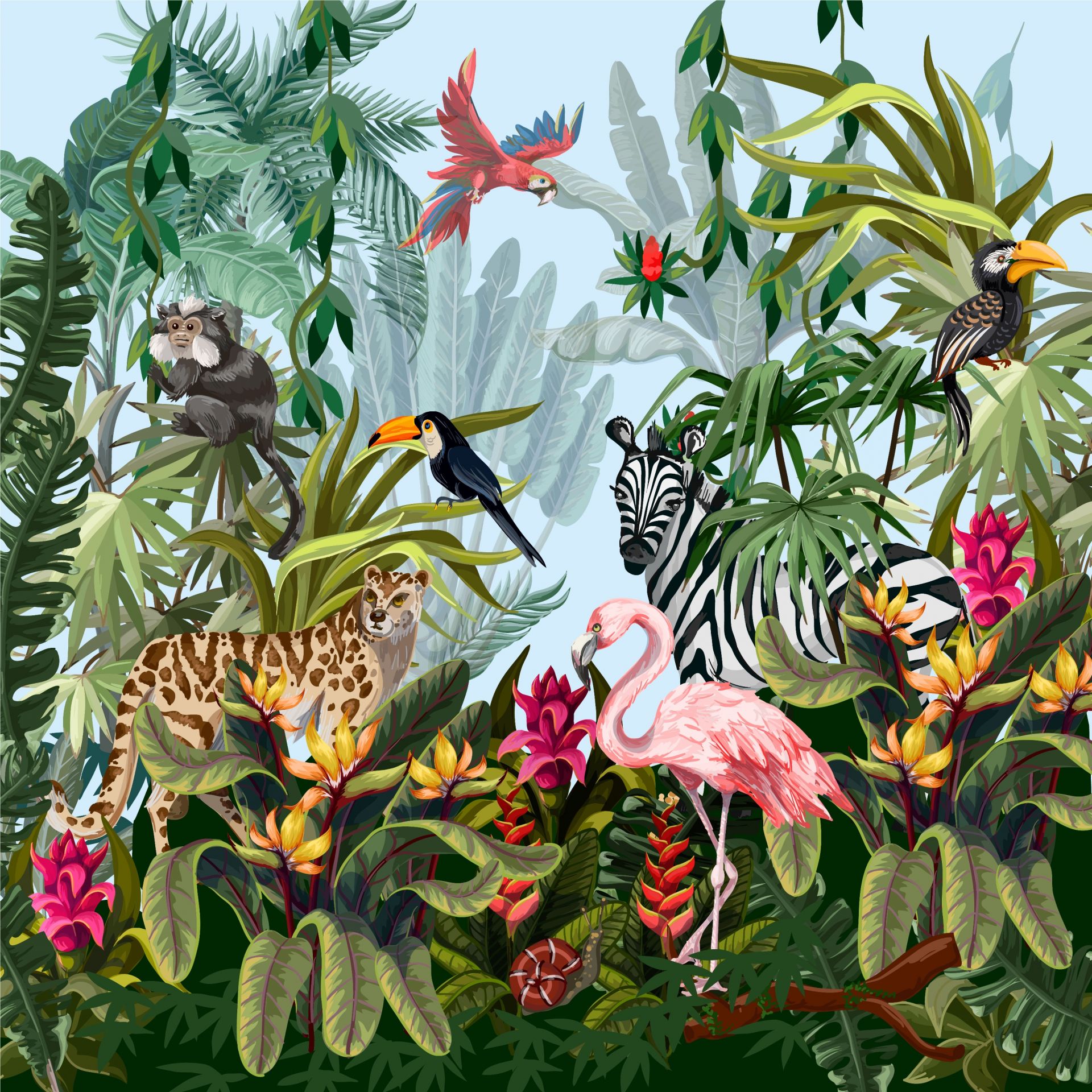 Kleurrijke jungle met dieren main product photo