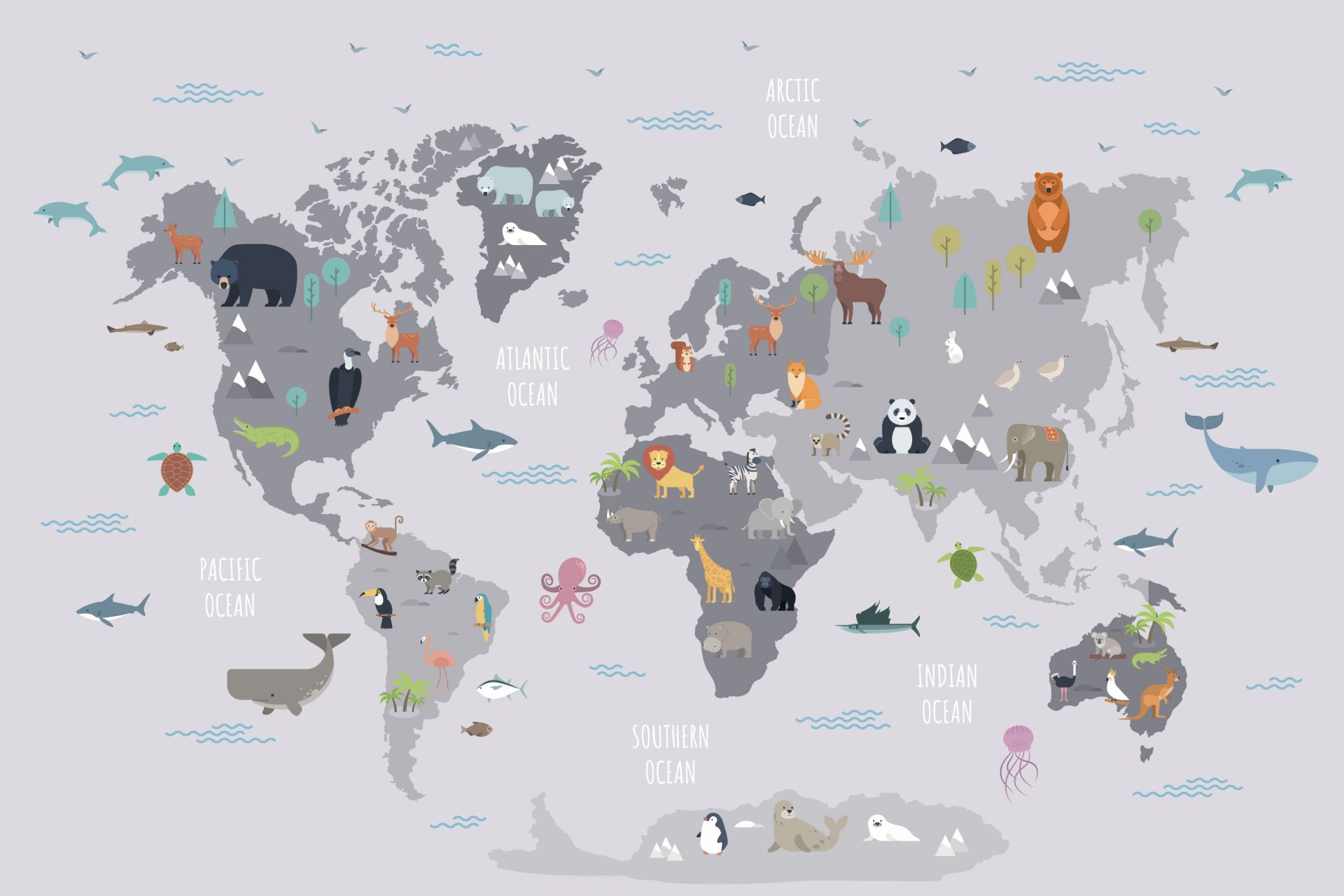 Wereldkaart met wilde dieren
