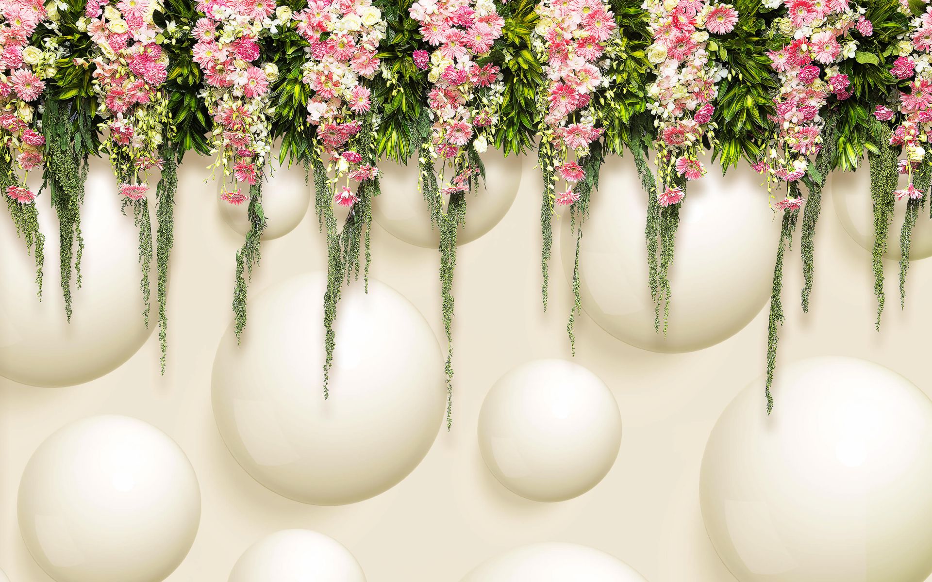 Hangende roze bloemen over 3D muur main product photo