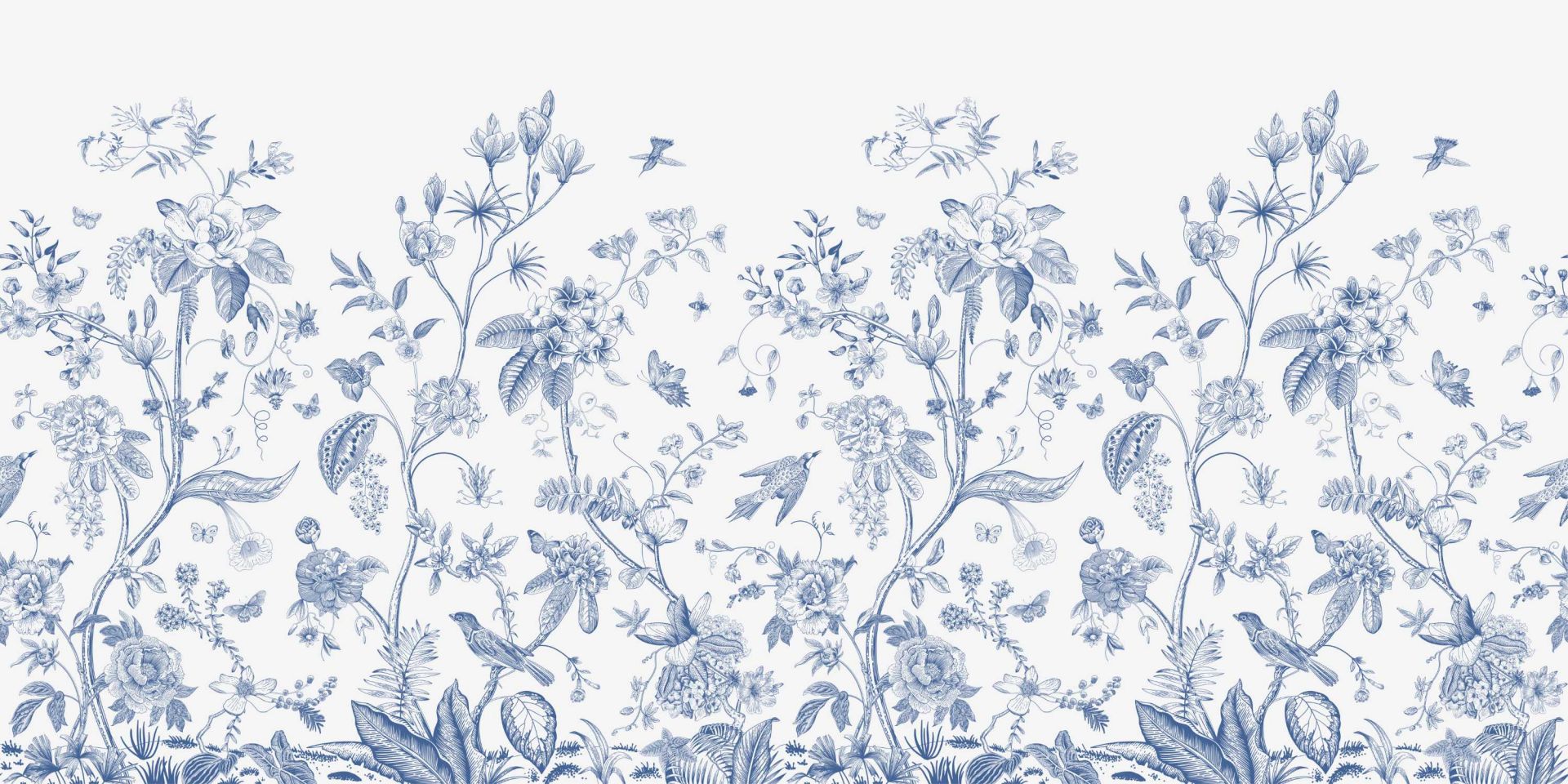 Bloemen illustratie, blauw-wit