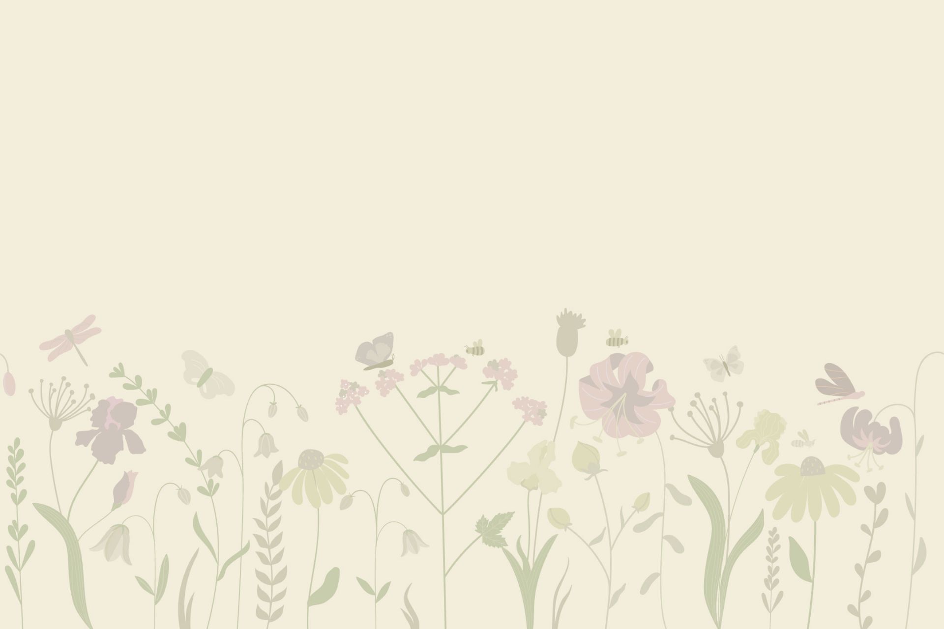 Bloemenveld met vlinders beige en oud roze